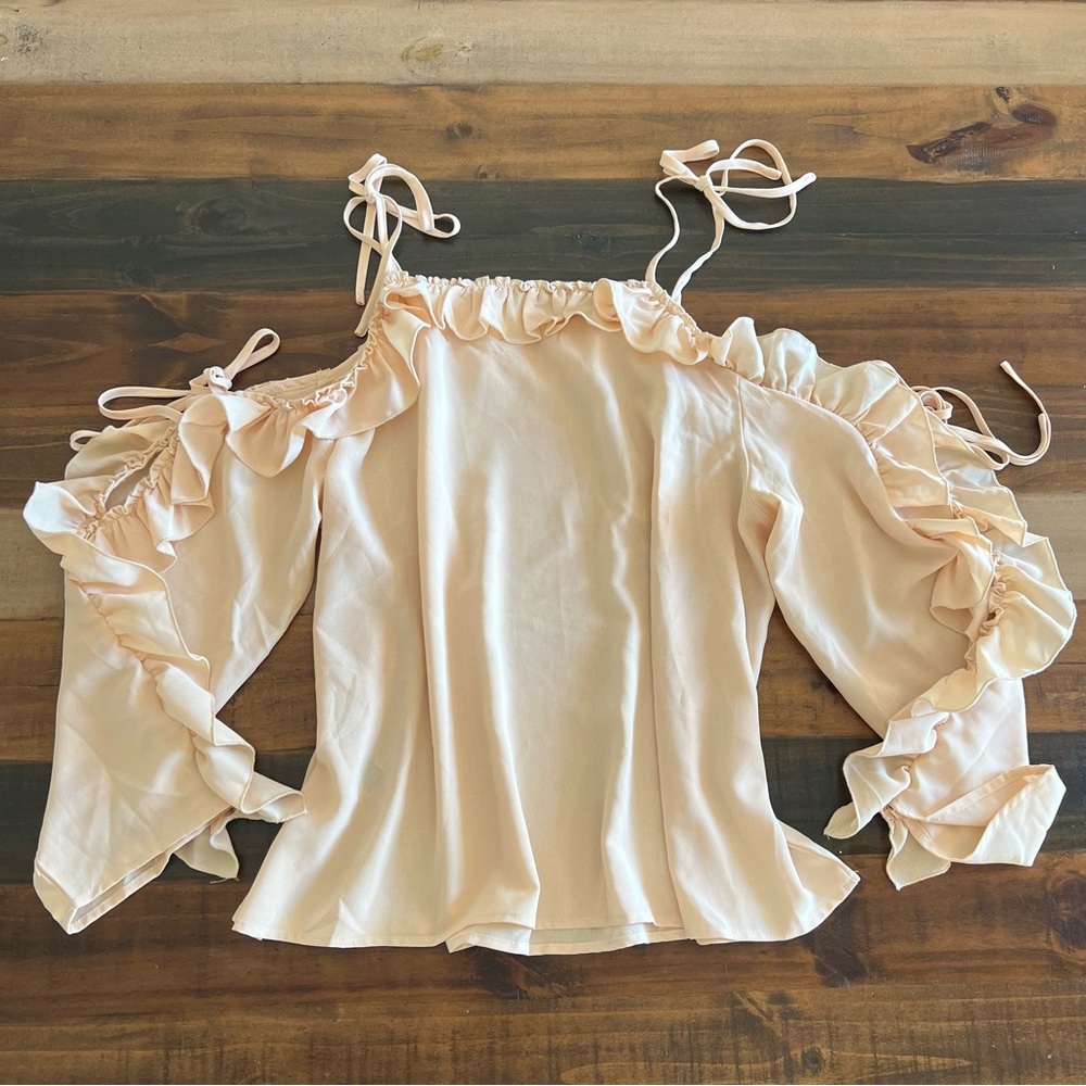 Peach bow cold shoulder blouse 2x
